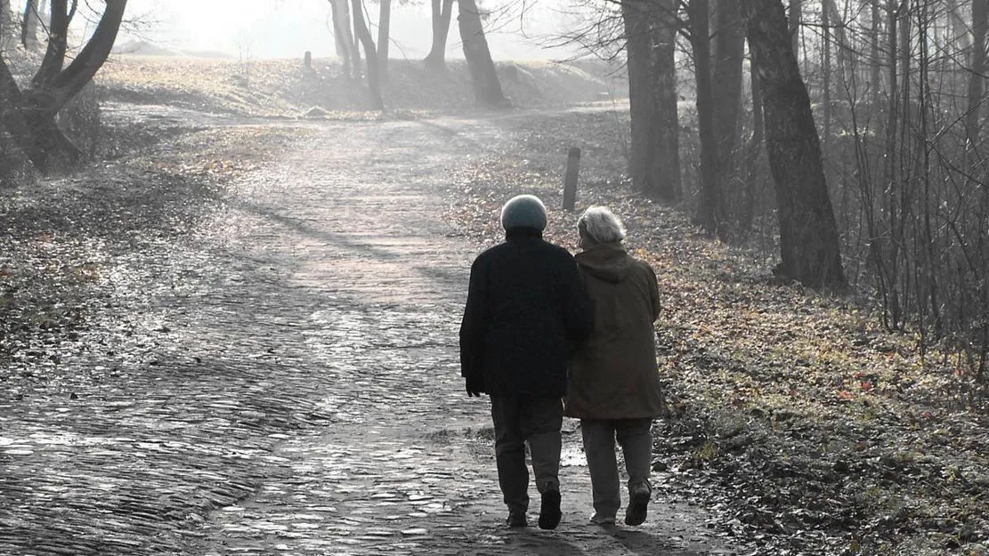 Old couple walking